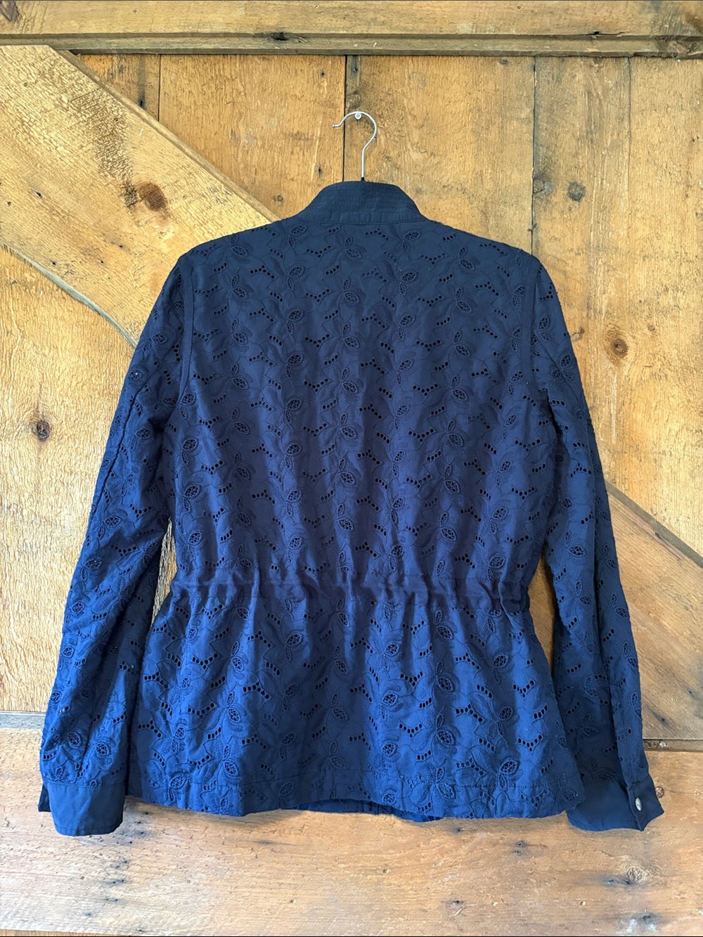 GAP Navy Blue Eyelet Embroidery Drawstring Utility Jacket Womens Small - Picture 4 of 5